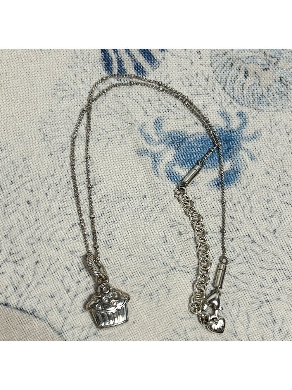 Brighton Petite Chain Necklace & Cupcake Charm Crystal Silver Plated Chain 18” - Picture 8 of 13